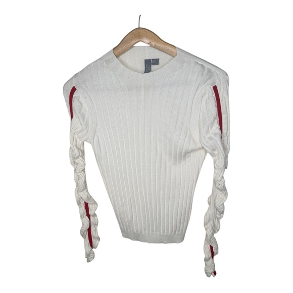 Sweaty Betty Willow Sweater Ruched Stripe Sleeves Rib Knit Size 8 Wool Blend - Picture 2 of 10